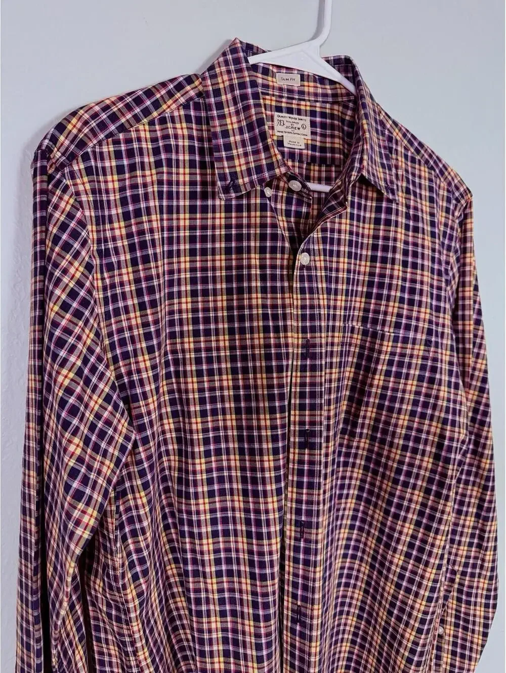 J.Crew‎ Slim Fit Plaid Button Down Shirt Red Yellow Blue Cotton, Lg